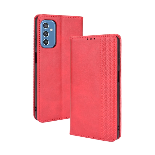 

For Samsung Galaxy M52 5G Magnetic Buckle Retro Crazy Horse Texture Horizontal Flip Phone Leather Case with Holder & Card Slots & Photo Frame(Red)