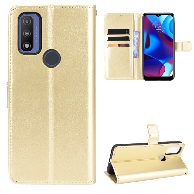 

For Motorola Moto G Pure Crazy Horse Texture Horizontal Flip Phone Leather Case with Holder & Card Slots & Lanyard(Gold)