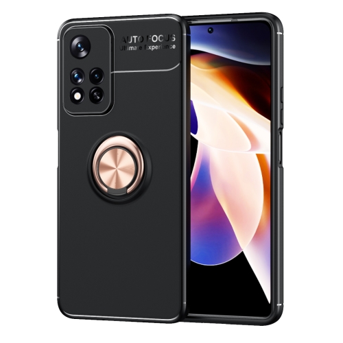 

For Xiaomi Redmi Note 11 Pro Metal Ring Holder 360 Degree Rotating TPU Phone Case(Black Gold)