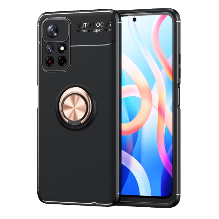 

For Xiaomi Redmi Note 11 (China) Metal Ring Holder 360 Degree Rotating TPU Phone Case(Black Gold)