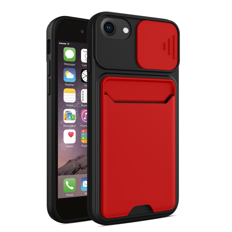 

Sliding Camera Cover Design TPU + PC Shockproof Phone Case with Card Slot For iPhone 8 / 7(Red)