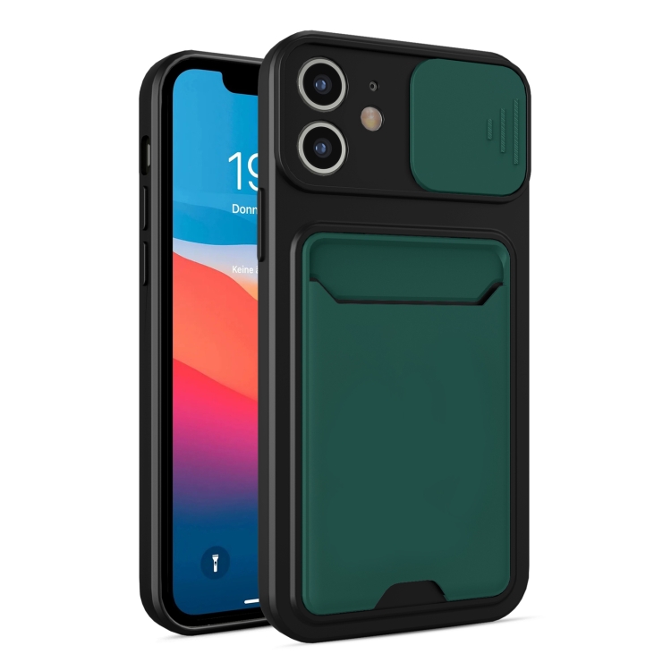 

Sliding Camera Cover Design TPU + PC Shockproof Phone Case with Card Slot For iPhone 12(Dark Night Green)