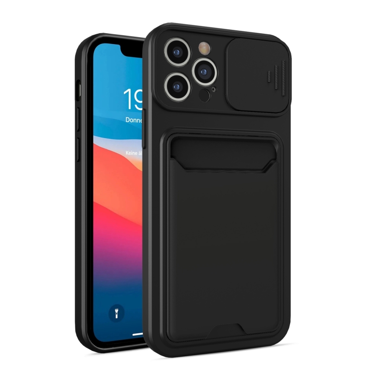 

Sliding Camera Cover Design TPU + PC Shockproof Phone Case with Card Slot For iPhone 12 Pro(Black)