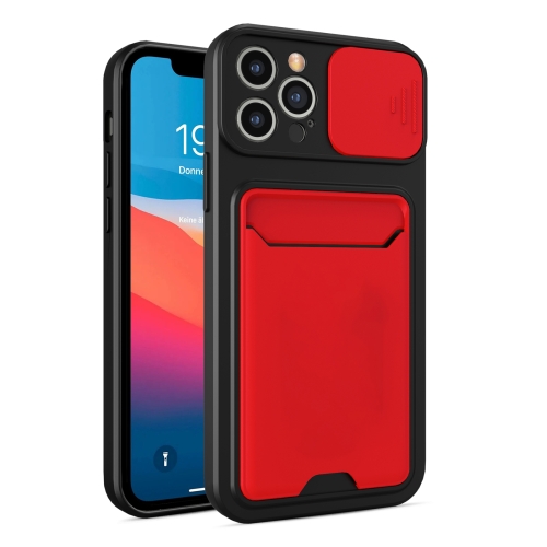 

Sliding Camera Cover Design TPU + PC Shockproof Phone Case with Card Slot For iPhone 12 Pro Max(Red)