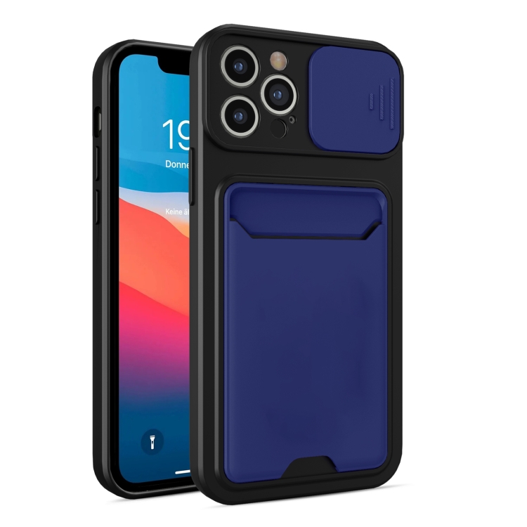 

Sliding Camera Cover Design TPU + PC Shockproof Phone Case with Card Slot For iPhone 13 Pro Max(Royal Blue)