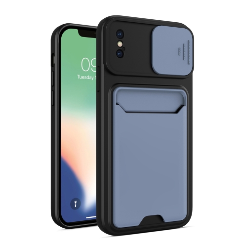 

Sliding Camera Cover Design TPU + PC Shockproof Phone Case with Card Slot For iPhone X / XS(Lavender Grey)