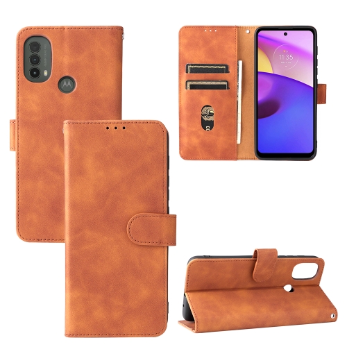 

For Motorola Moto E20 / E30 / E40 Skin Feel Magnetic Horizontal Flip Phone Leather Case with Holder & Card Slots & Wallet(Brown)