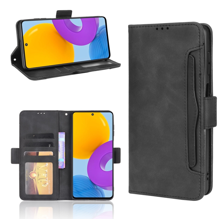 

For Samsung Galaxy M52 5G Skin Feel Calf Pattern Horizontal Flip Leather Phone Case with Holder & Card Slots & Photo Frame(Black)