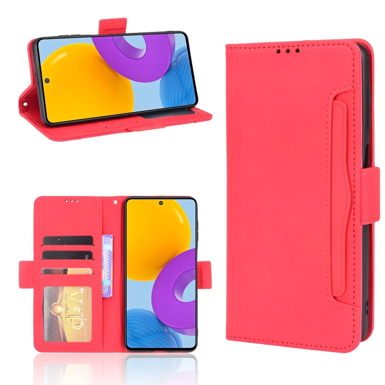 

For Samsung Galaxy M52 5G Skin Feel Calf Pattern Horizontal Flip Leather Phone Case with Holder & Card Slots & Photo Frame(Red)
