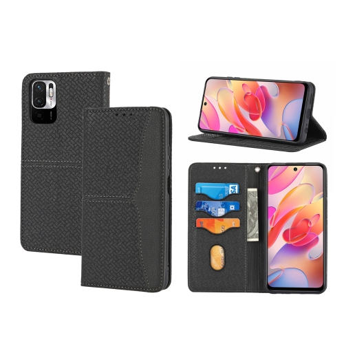 

For Xiaomi Redmi Note 11 Woven Texture Stitching Magnetic Horizontal Flip PU Leather Phone Case(Black)