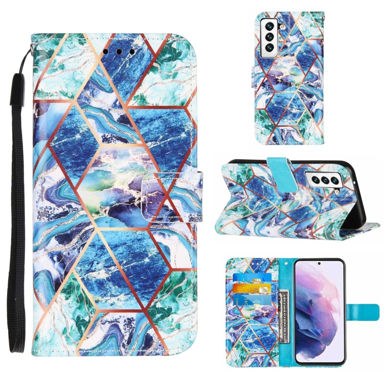 

For Samsung Galaxy S22+ 5G Marble Stitching Horizontal Flip Leather Phone Case with Holder & Card Slots & Wallet & Lanyard(Blue Green)