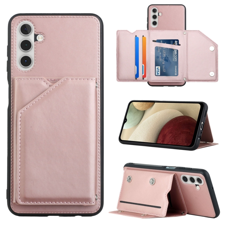 

For Samsung Galaxy A13 5G Skin Feel PU + TPU + PC Back Cover Shockproof Phone Case with Card Slots & Holder & Photo Frame(Rose Gold)