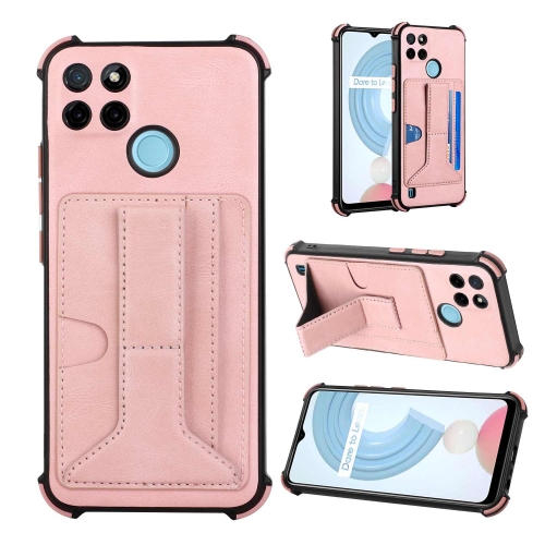 

For OPPO Realme C21Y Dream PU + TPU Four-corner Shockproof Phone Back Cover Case with Card Slots & Holder(Rose Gold)