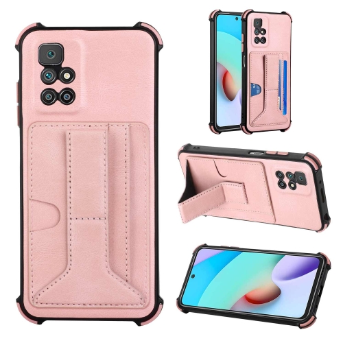 

For Xiaomi Redmi 10 / 10 Prime Dream PU + TPU Four-corner Shockproof Phone Back Cover Case with Card Slots & Holder(Rose Gold)