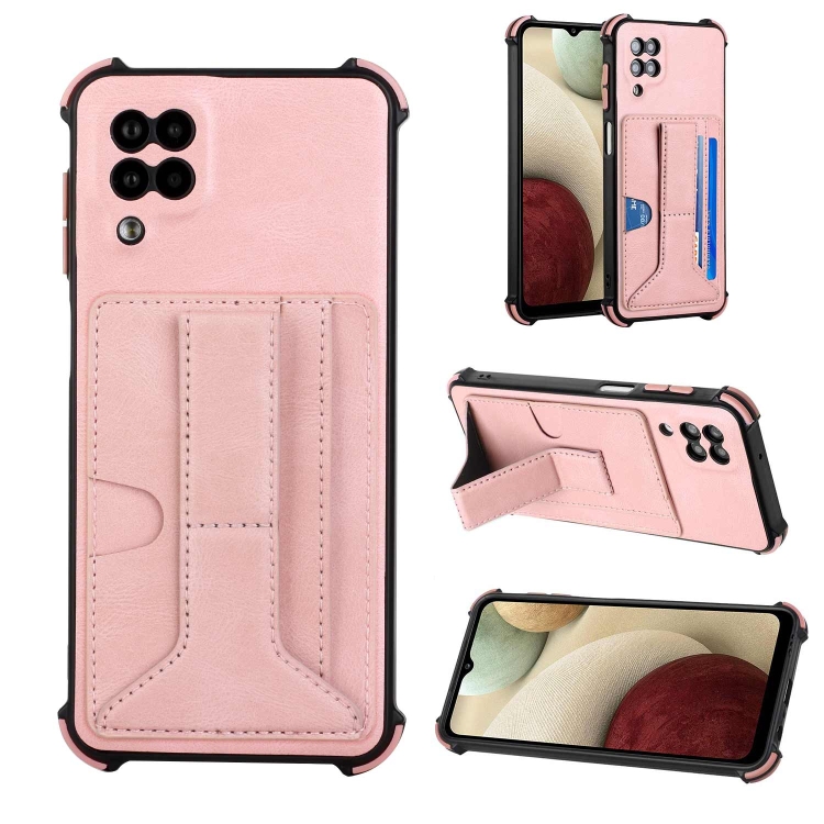 

For Samsung Galaxy A12 5G Dream PU + TPU Four-corner Shockproof Phone Back Cover Case with Card Slots & Holder(Rose Gold)