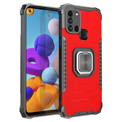 

For Samsung Galaxy A21s Fierce Warrior Series Armor Aluminum Alloy + TPU Phone Case with Ring Holder(Red)