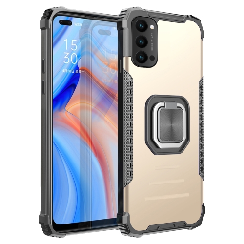 

For OPPO Reno4 5G / 4G Fierce Warrior Series Armor Aluminum Alloy + TPU Phone Case with Ring Holder(Gold)