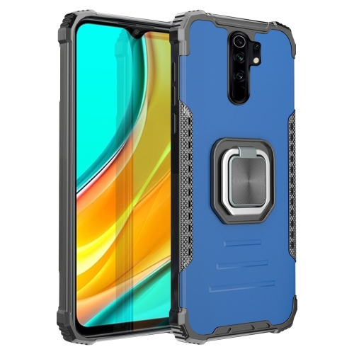 

For Xiaomi Redmi 9 / Redmi 10X Fierce Warrior Series Armor Aluminum Alloy + TPU Phone Case with Ring Holder(Blue)