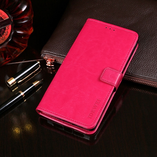 

For vivo Y33s idewei Crazy Horse Texture Leather Phone Case with Holder & Card Slots & Wallet(Rose Red)