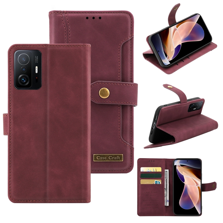 

For Xiaomi Mi 11T Copper Buckle Horizontal Flip Leather Phone Case(Maroon)