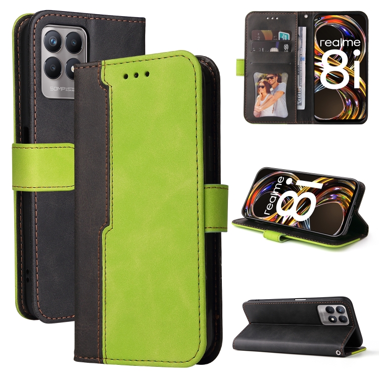 

For OPPO Realme 8i Business Stitching-Color Horizontal Flip PU Leather Phone Case(Green)