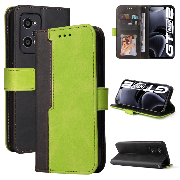 

For OPPO Realme GT Neo2 Business Stitching-Color Horizontal Flip PU Leather Phone Case(Green)