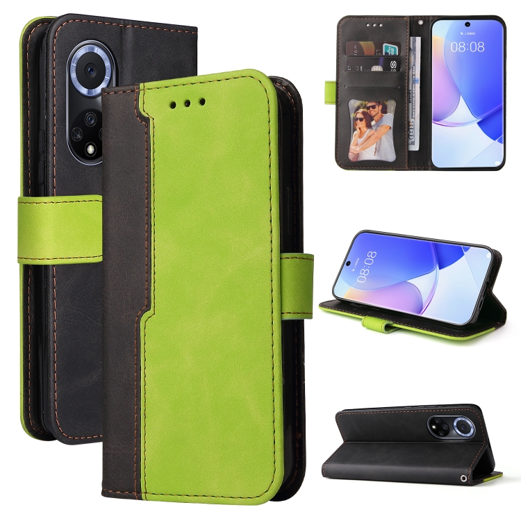 

For Huawei nova 9 / Honor 50 5G Business Stitching-Color Horizontal Flip PU Leather Phone Case(Green)