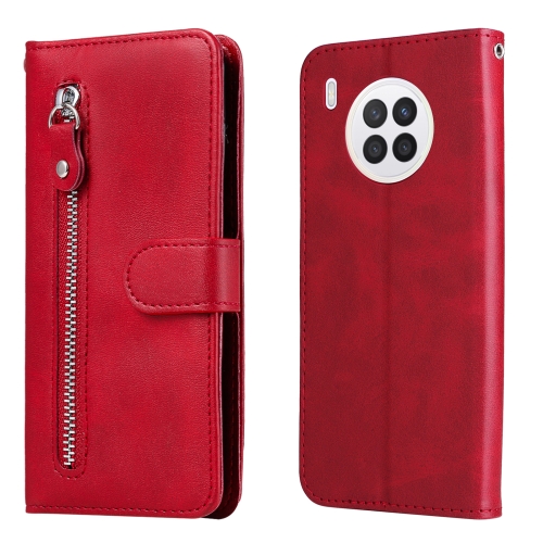 

For Huawei nova 8i / Honor 50 Lite Calf Texture Zipper Horizontal Flip Leather Phone Case(Red)