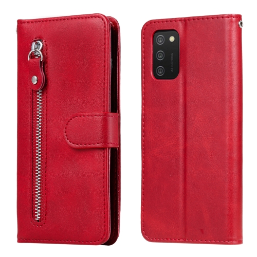 

For Samsung Galaxy A03S 164mm Calf Texture Zipper Horizontal Flip Leather Phone Case(Red)