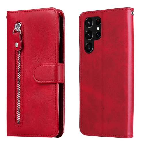 

For Samsung Galaxy S22 Ultra 5G Calf Texture Zipper Horizontal Flip Leather Phone Case(Red)