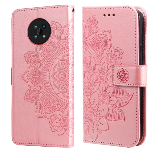 

For Nokia G50 7-petal Flowers Embossed Flip Leather Phone Case with Holder & Card Slots(Rose Gold)