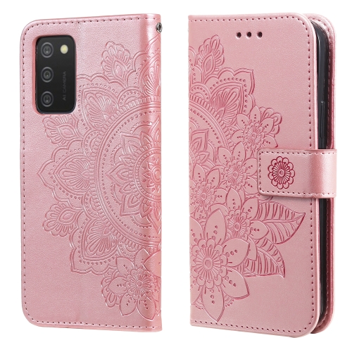 

For Samsung Galaxy A03s (164.2mm) 7-petal Flowers Embossed Flip Leather Phone Case with Holder & Card Slots(Rose Gold)