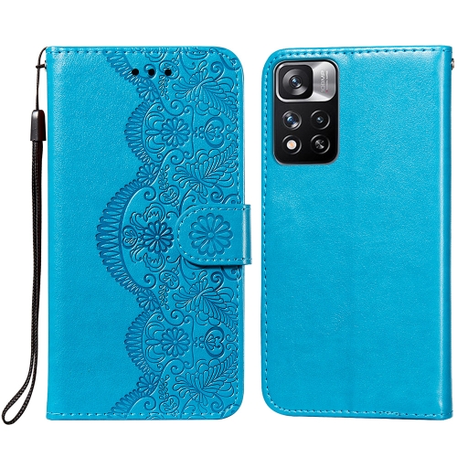 

For Xiaomi Redmi Note 11 Pro Flower Vine Embossing Pattern Horizontal Flip Leather Phone Case with Card Slot & Holder & Wallet & Lanyard(Blue)