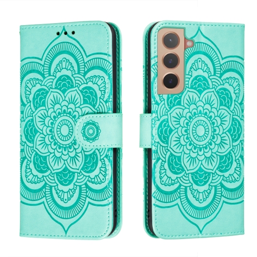 

For Samsung Galaxy S22 5G Sun Mandala Embossing Pattern Phone Leather Case with Holder & Card Slots & Wallet & Lanyard(Green)