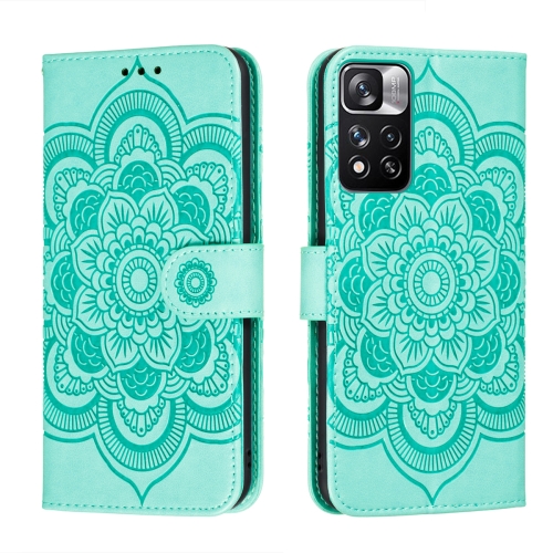 

For Xiaomi Redmi Note 11 Pro Sun Mandala Embossing Pattern Phone Leather Case with Holder & Card Slots & Wallet & Lanyard(Green)