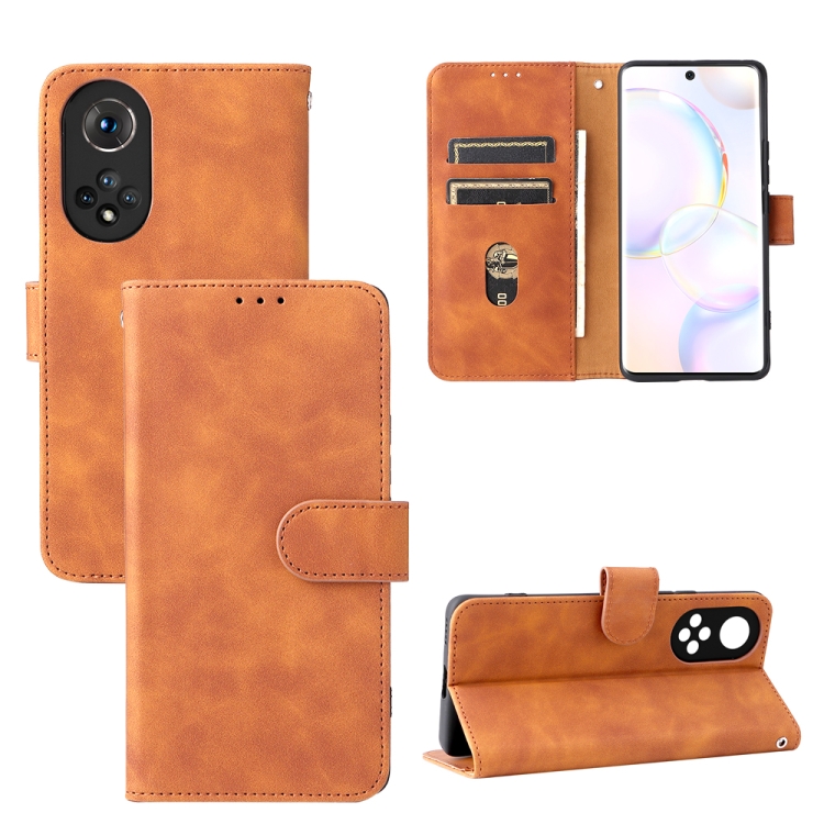

For Honor 50 Solid Color Skin Feel Magnetic Buckle Horizontal Flip PU Phone Case(Brown)