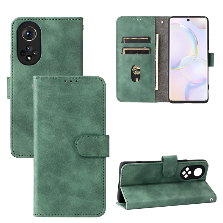 

For Honor 50 Solid Color Skin Feel Magnetic Buckle Horizontal Flip PU Phone Case(Green)