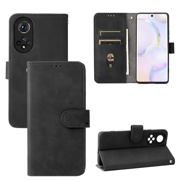 

For Honor 50 Solid Color Skin Feel Magnetic Buckle Horizontal Flip PU Phone Case(Black)