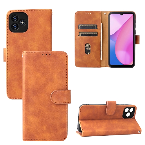 

For Blackview Oscal C20 Solid Color Skin Feel Magnetic Buckle Horizontal Flip PU Phone Case(Brown)