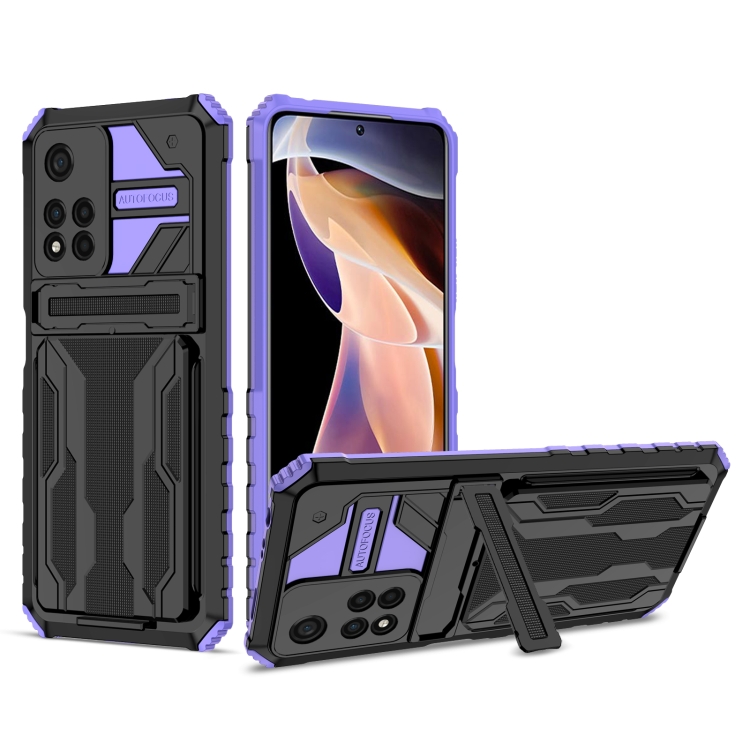 

For Xiaomi Redmi Note 11 Pro Kickstand Armor Card Wallet Phone Case(Purple)