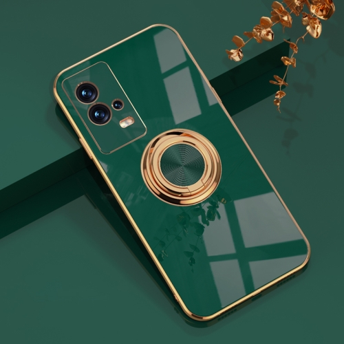 For vivo iQOO8 6D Electroplating Full Coverage Silicone Protective Case with Magnetic Ring Holder(Dark Green)