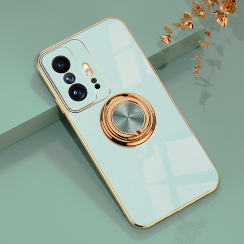

For Xiaomi Mi 11T / Mi 11T Pro 6D Electroplating Full Coverage Silicone Protective Case with Magnetic Ring Holder(Light Cyan)