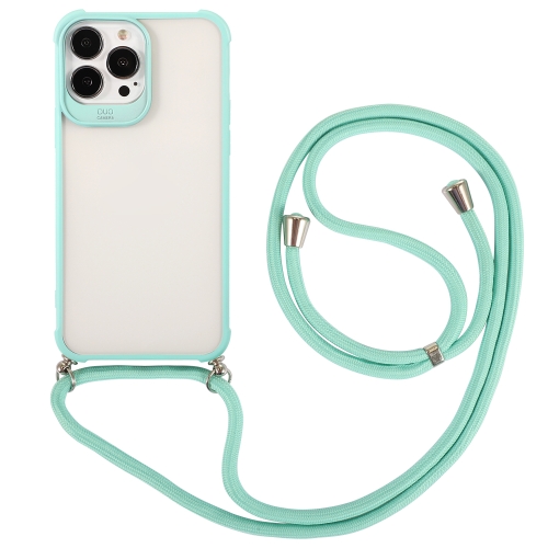 Macaron Color Phone Case with Lanyard For iPhone 13 Pro Max(Green)