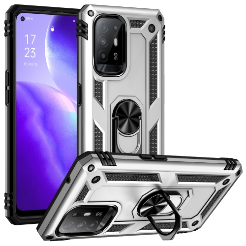For OPPO Reno5 Z Shockproof TPU + PC Phone Protective Case with 360 Degree Rotating Holder(Silver)