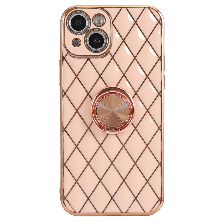 

Electroplating Lambskin Ring Holder Phone Case For iPhone 13 mini(Pink)
