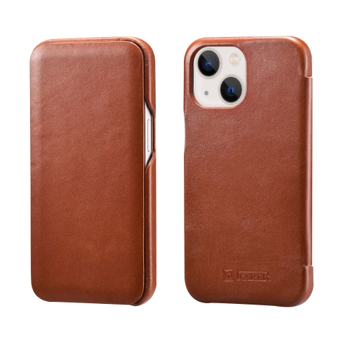 ICARER First Layer Cowhide Horizontal Flip Phone Case For iPhone 13(Brown)