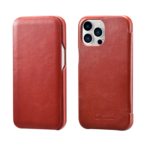 ICARER First Layer Cowhide Horizontal Flip Phone Case For iPhone 13 Pro(Red)