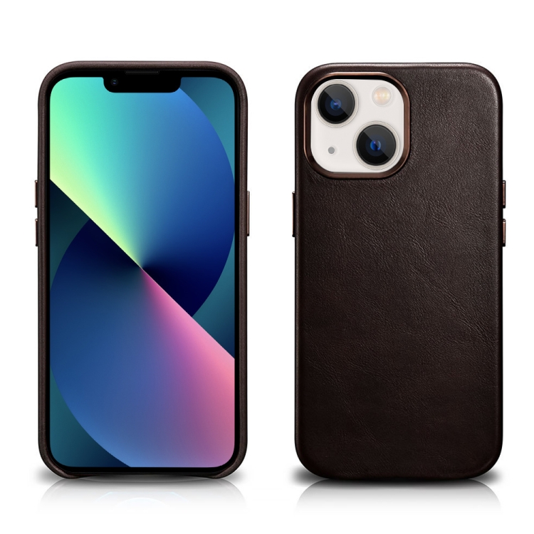 

ICARER Oil Wax Texture MagSafe Magnetic Three-coverage Cowhide Phone Case For iPhone 13 mini(Coffee)
