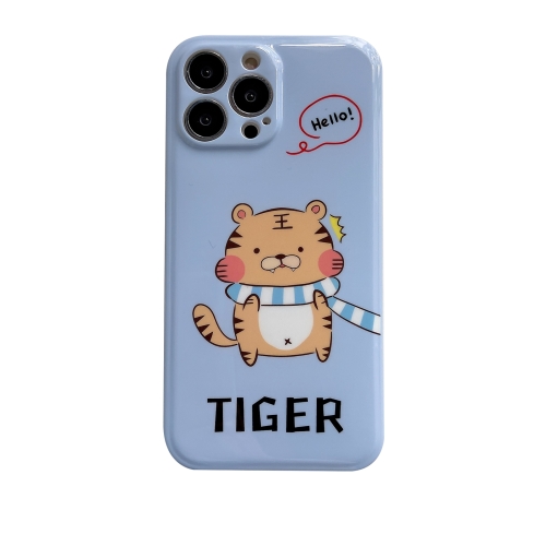 IMD Glossy Tiger Scarf Pattern TPU Phone Case For iPhone 12 Pro Max(Blue)