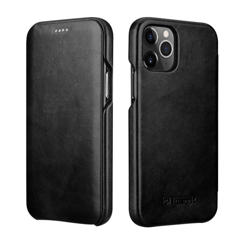 ICARER First Layer Cowhide Horizontal Flip Phone Case For iPhone 11 Pro(Black)